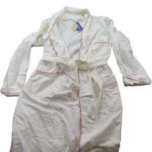 Cotton Castle Turkish Bath Robe‎ Women's White Pink Trim Tie Waist Size L